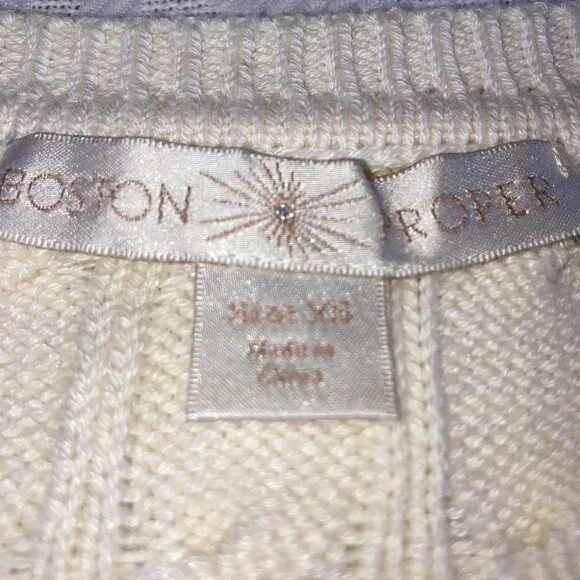BOSTON PROPER WHITE PEARL ACCENTED CABLE KNIT V-NECK SWEATER XS - Picture 12 of 15